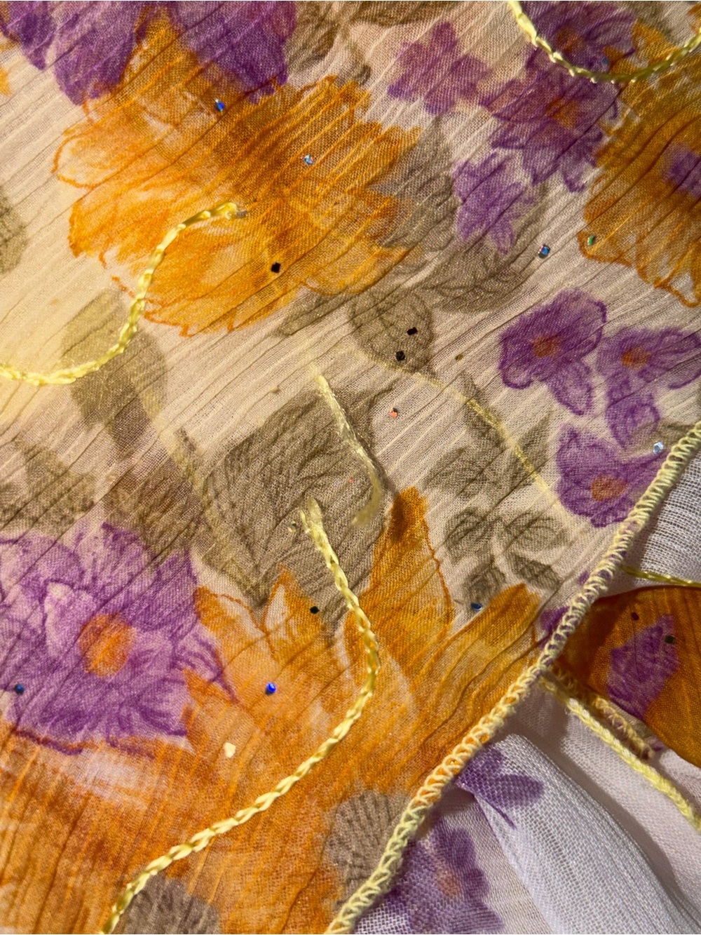 Vintage Sherly Y2K Fairy Dress Floral Chiffon
Handkerchief Hem Gold Embroidery M - Picture 9 of 10